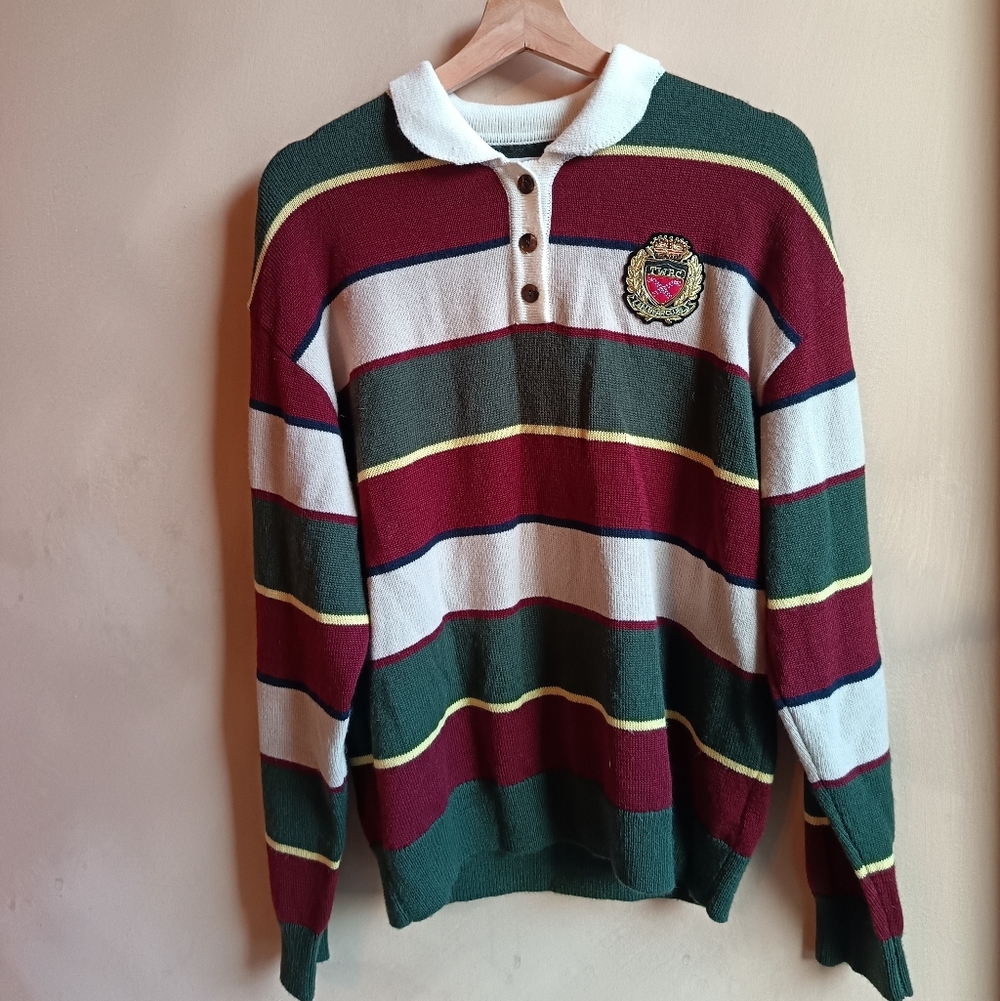 Vintage Inspired Striped Polo Sweater